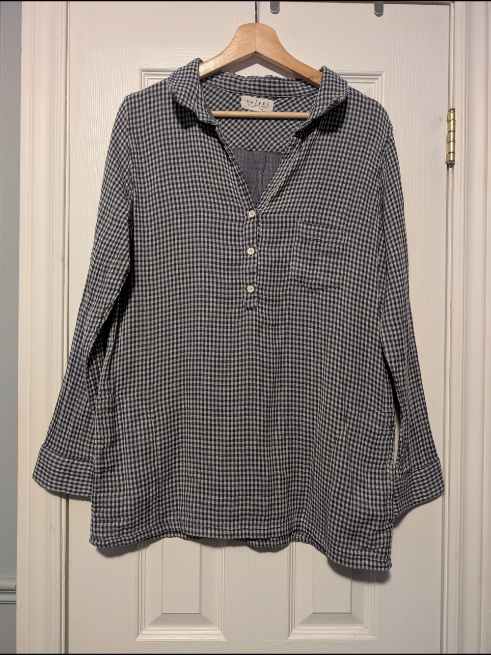 Velvet by Graham & Spencer Navy Check Pullover Shirt